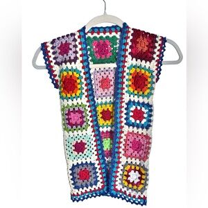 Colorful Crochet Granny Square Vest size small